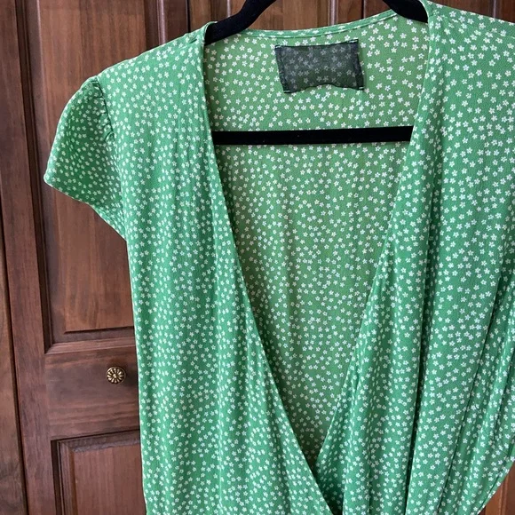 Reformation Green Wrap Polka Dot Mini Dress - Picture 5 of 7